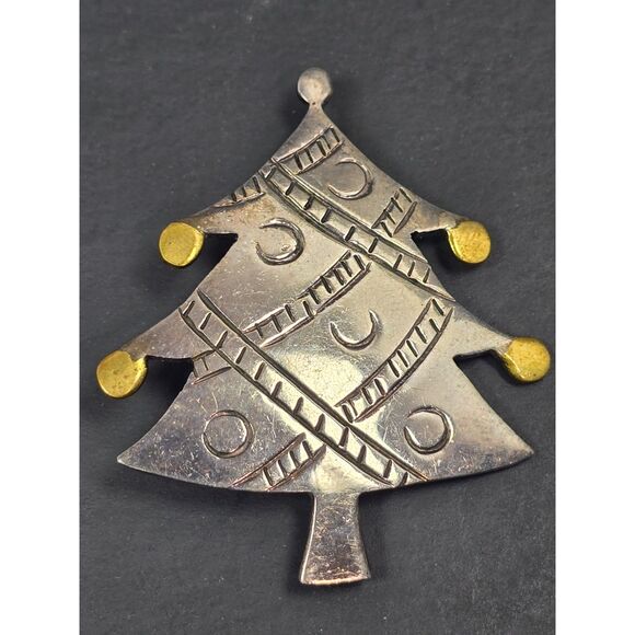 Taxco Sterling Silver Gold Brooch Pin Christmas Tree Mixed-Metal Artisan - Picture 5 of 8